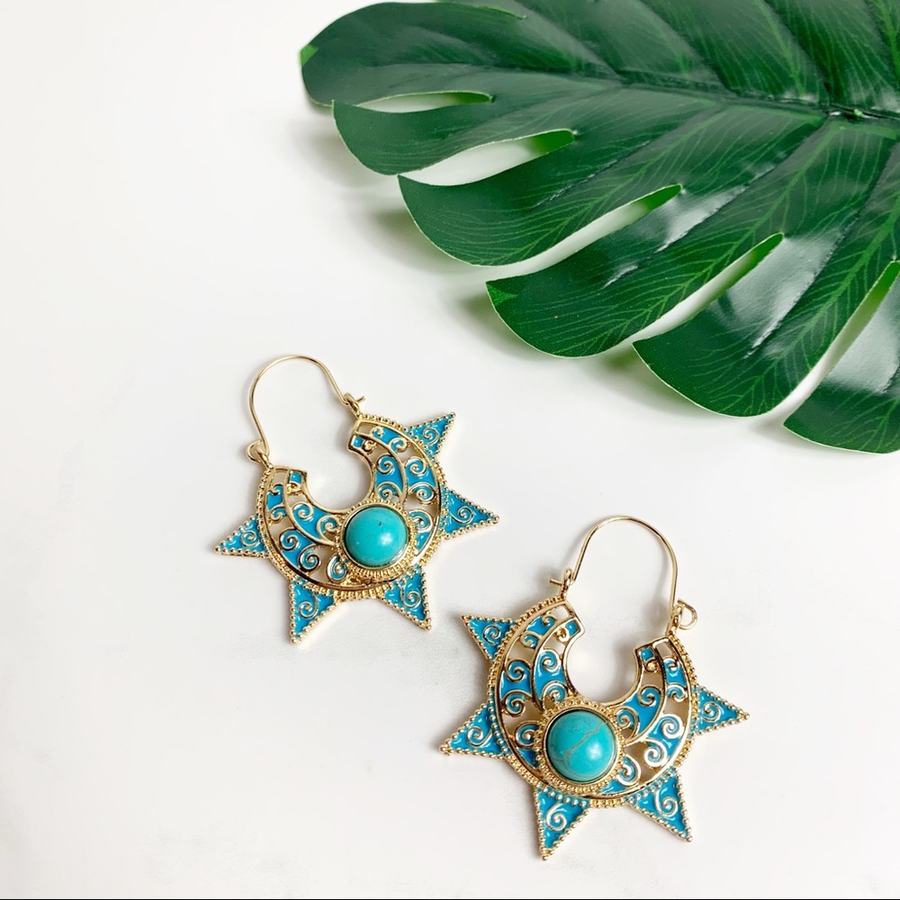 Boho Beauty Turquoise & Gold Earrings